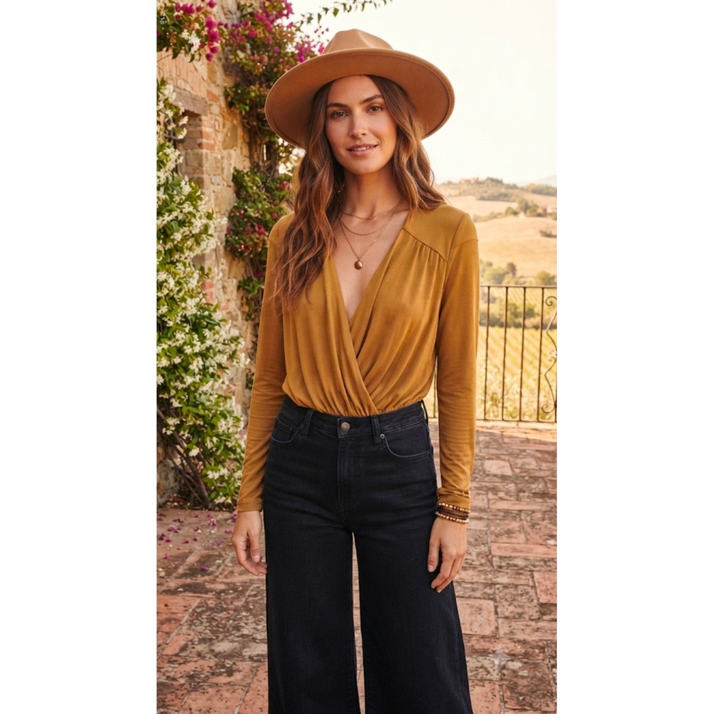 Free People Intimately Golden Nugget Draped Wrap Bodysuit OB1064738 Large NWT